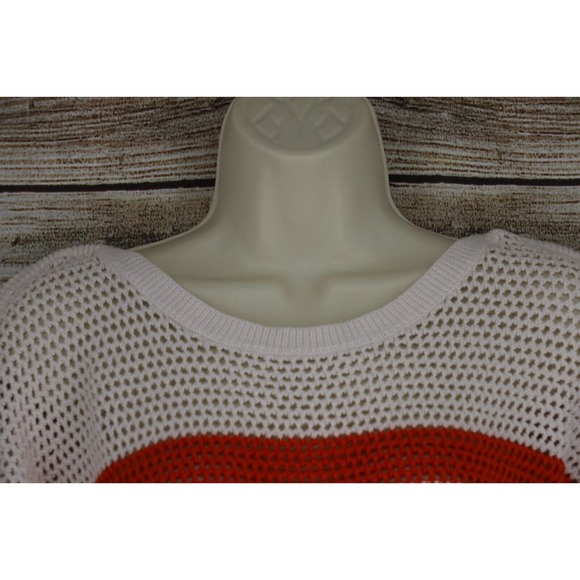 Old Navy Womens Crew Neck Striped Cable Knit Sweater Size Small Orange Ivory - Picture 2 of 6